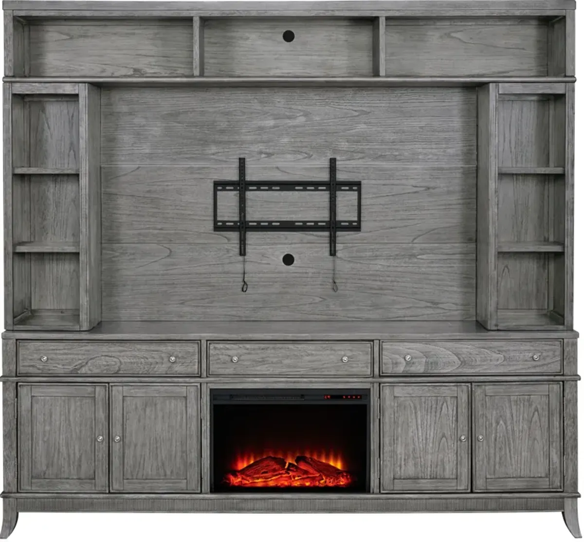 Hazel Entertainment Wall with Traditional Fireplace - Gray