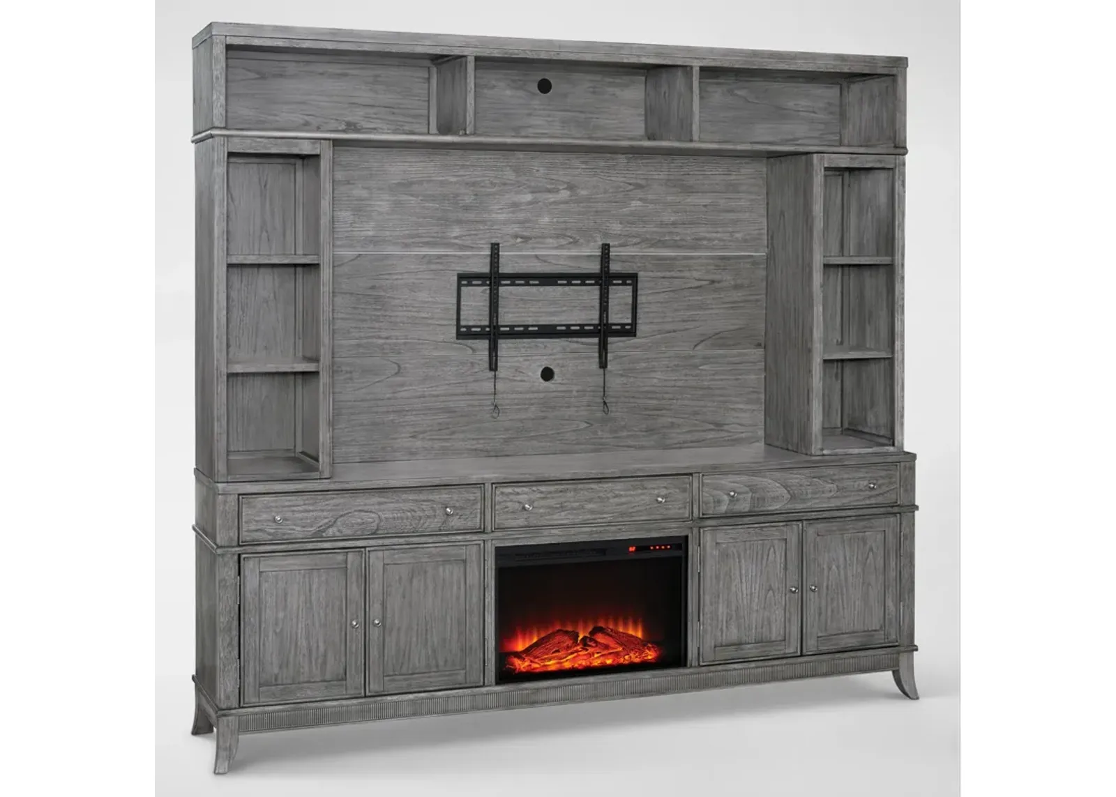 Hazel Entertainment Wall with Traditional Fireplace - Gray