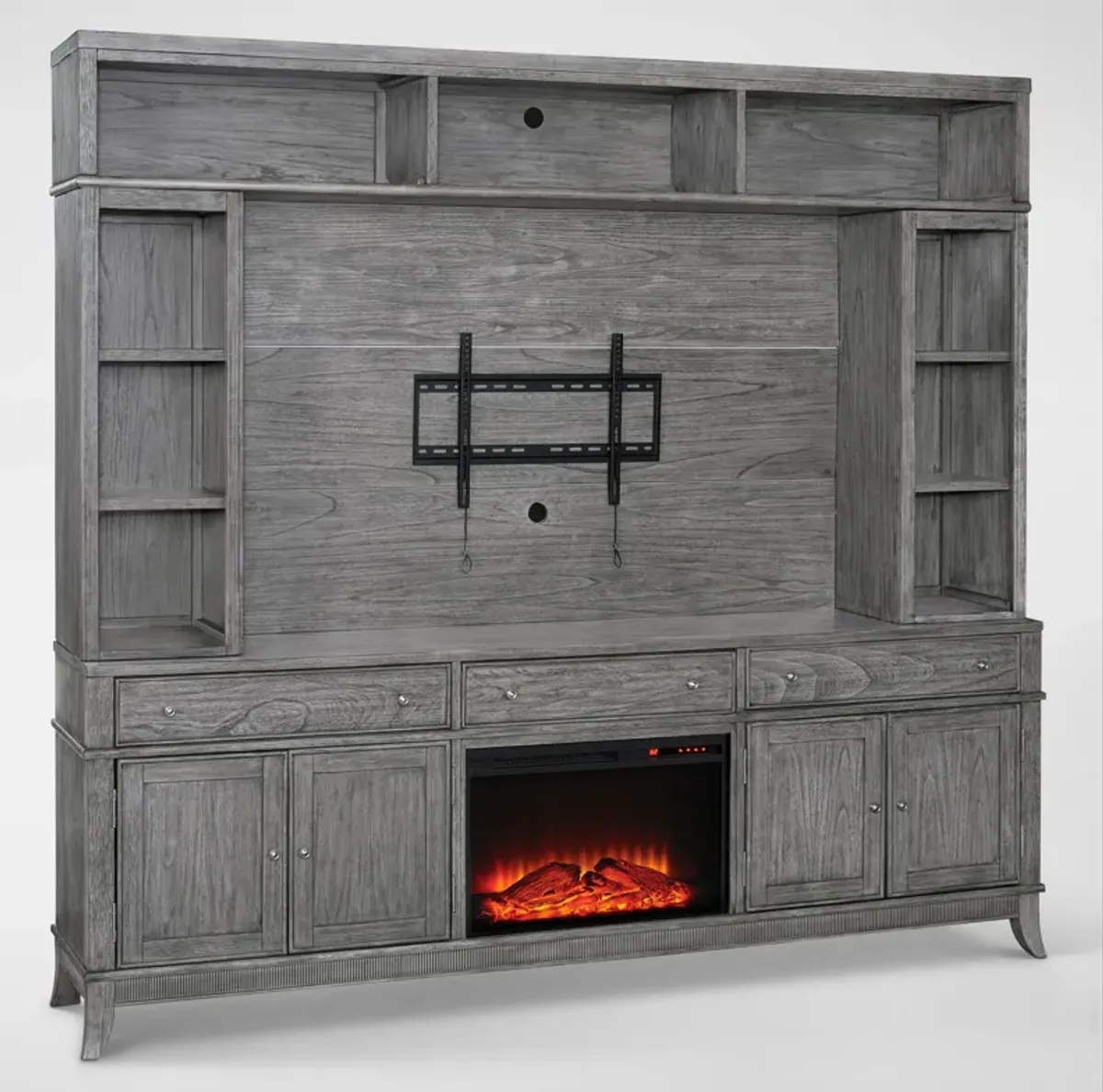 Hazel Entertainment Wall with Traditional Fireplace - Gray