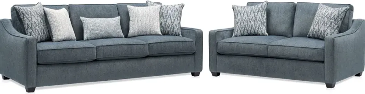 Callie Sofa and Loveseat Set - Navy