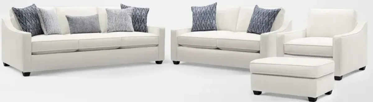 Callie Sofa, Loveseat, Chair and Ottoman - Ivory