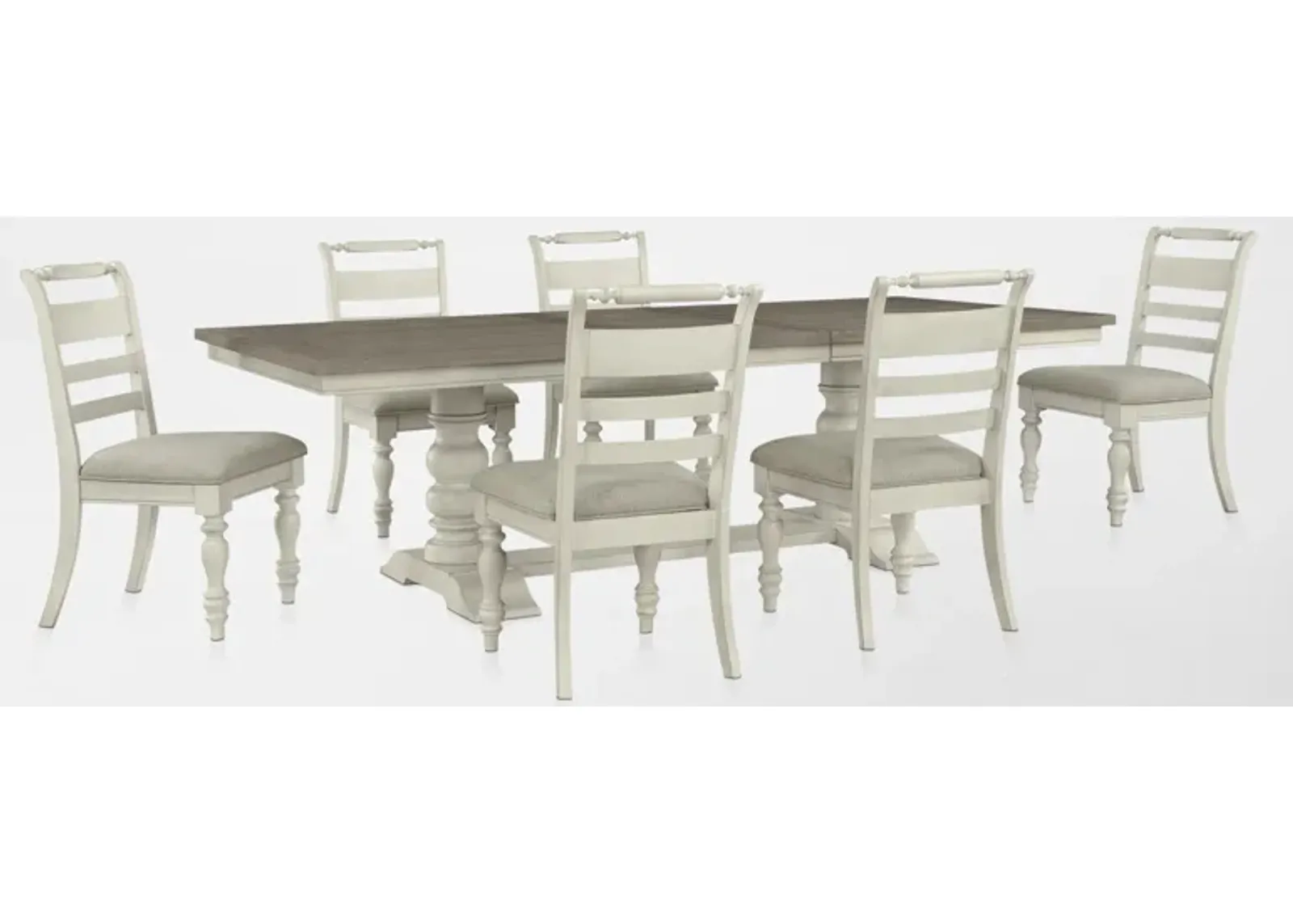 Vineyard Rectangular Extendable Dining Table and 6 Dining Chairs - Ivory