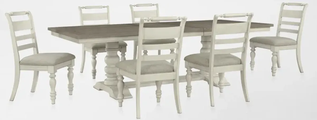 Vineyard Rectangular Extendable Dining Table and 6 Dining Chairs - Ivory