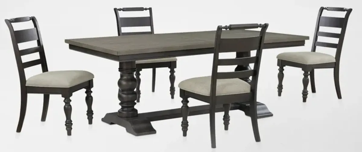 Vineyard Rectangular Extendable Dining Table and 4 Dining Chairs - Black