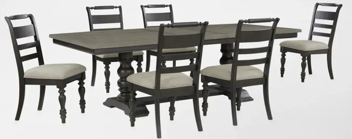 Vineyard Rectangular Extendable Dining Table and 6 Dining Chairs - Black