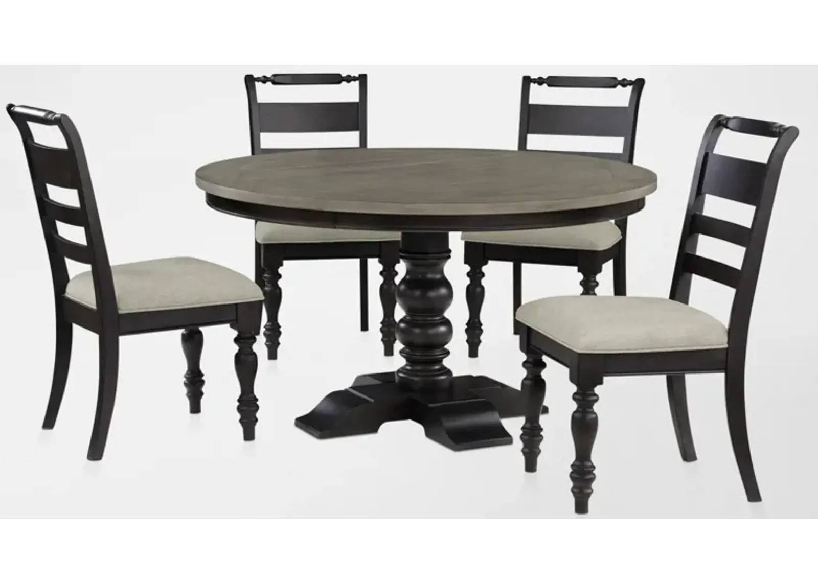 Vineyard Round Dining Table and 4 Dining Chairs - Black