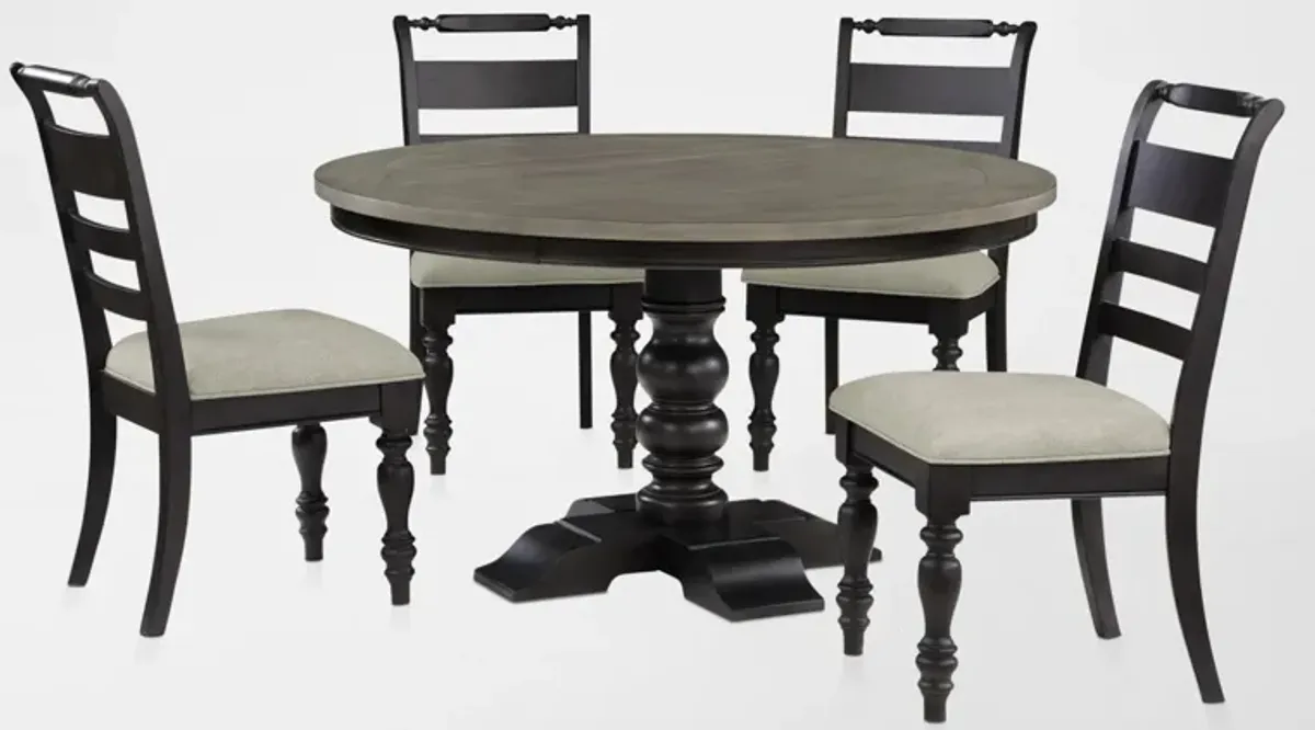 Vineyard Round Dining Table and 4 Dining Chairs - Black