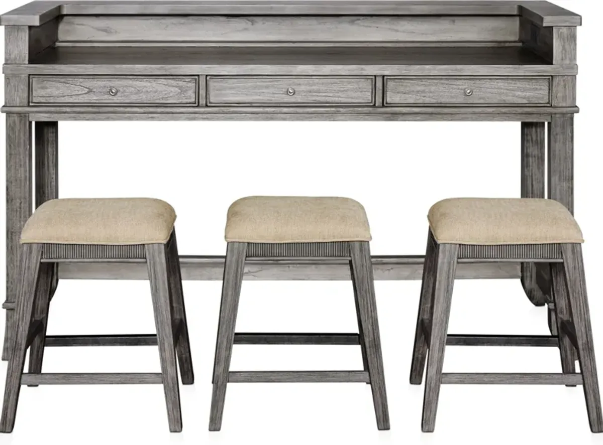 Hazel Gameday Console Table and 3 Stools - Gray