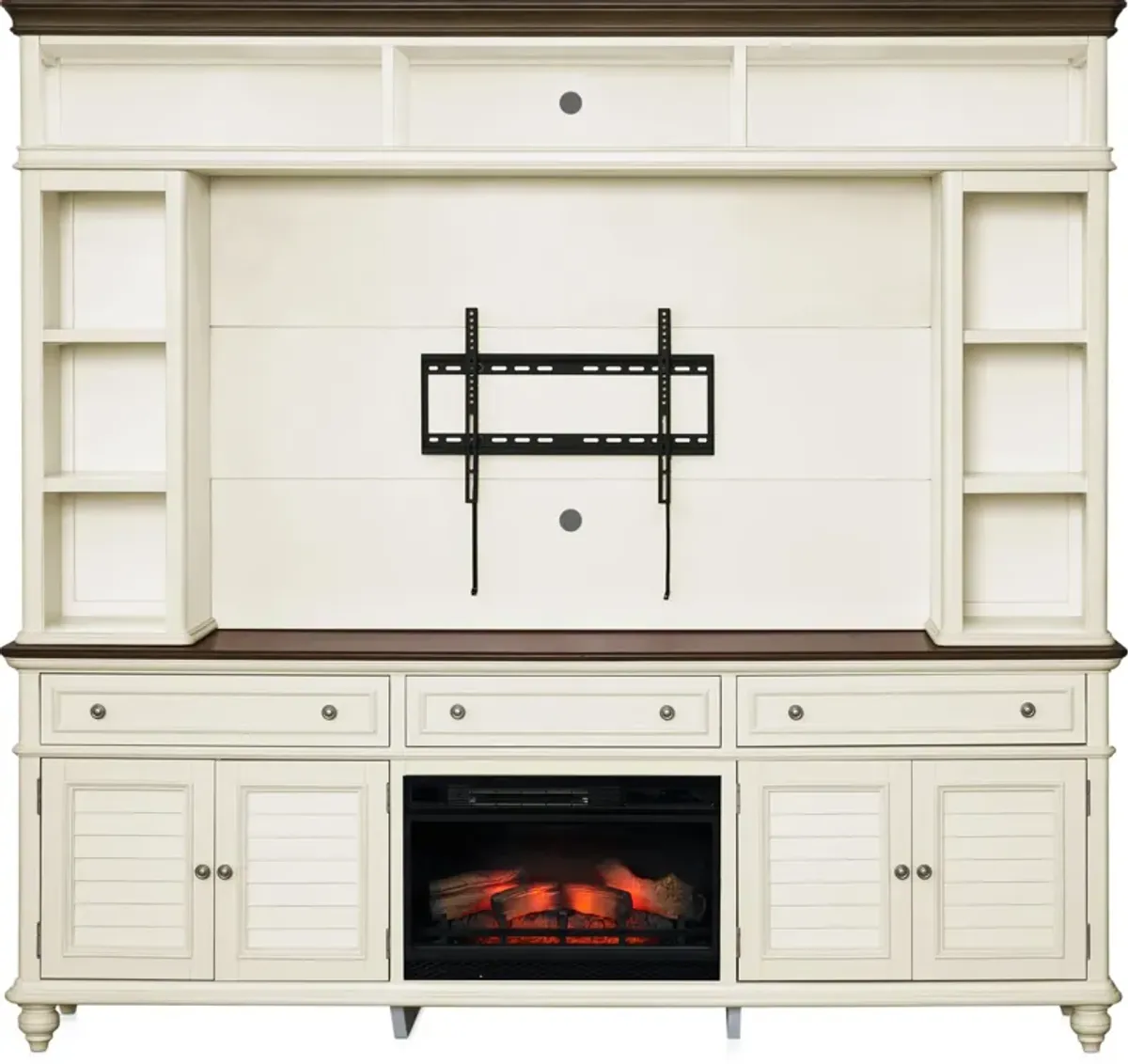 Charleston 94" Entertainment Wall with Fireplace - White