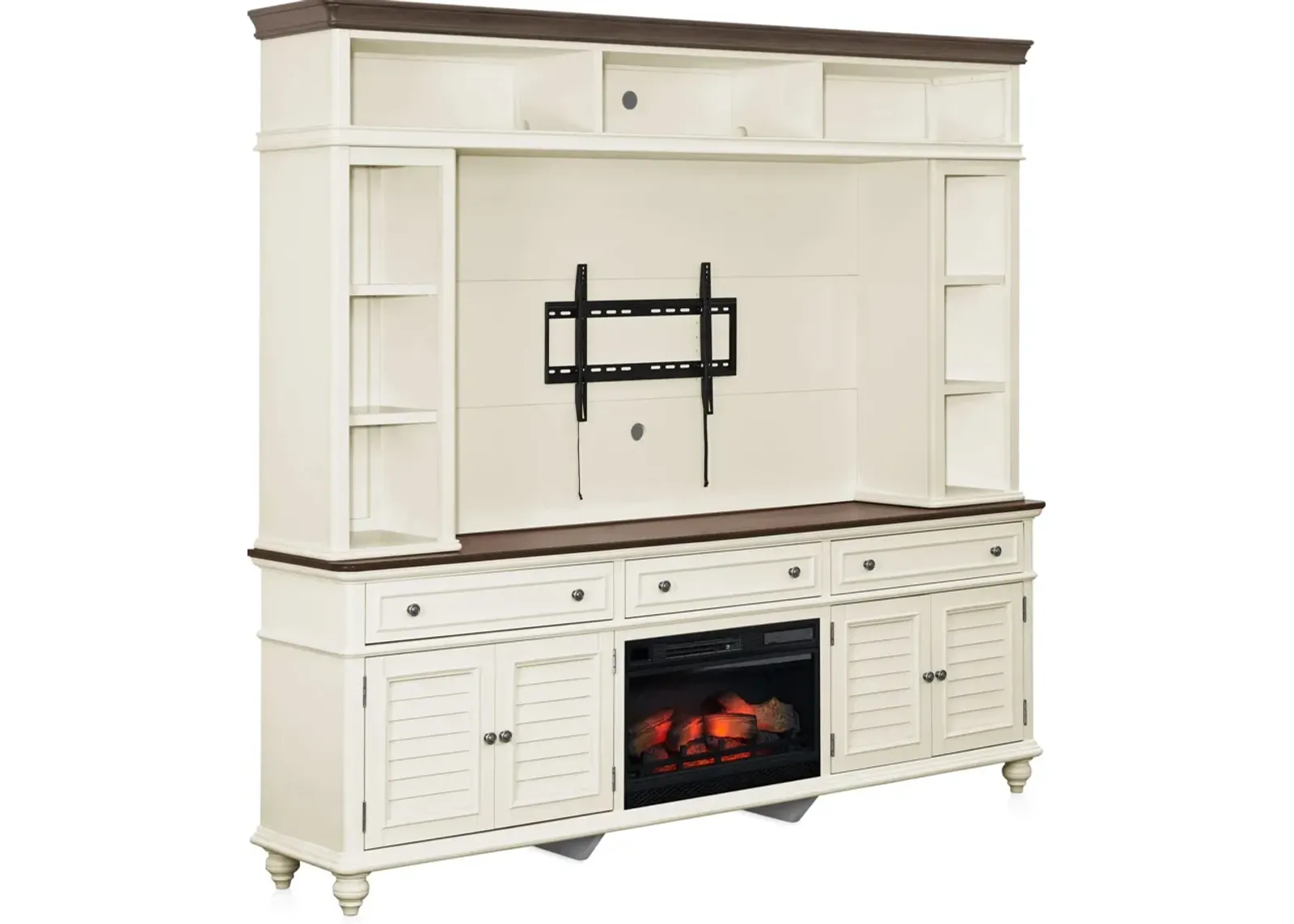 Charleston 94" Entertainment Wall with Fireplace - White