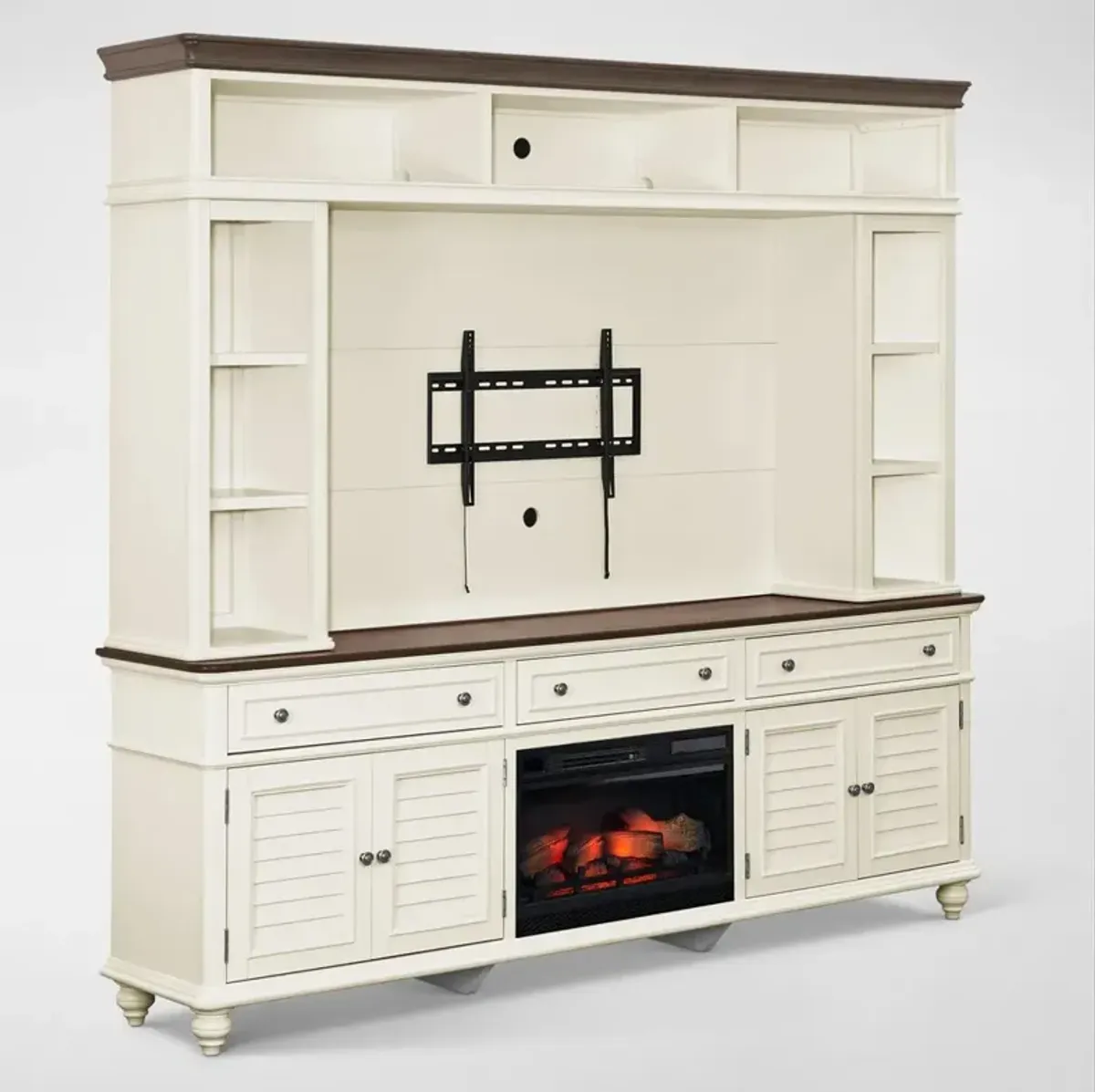 Charleston 94" Entertainment Wall with Fireplace - White