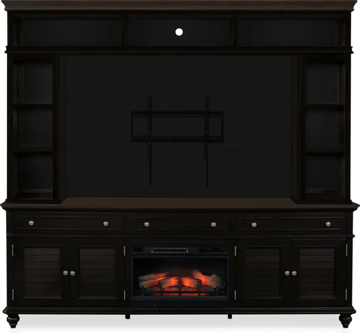 Charleston 94" Entertainment Wall with Fireplace - Black