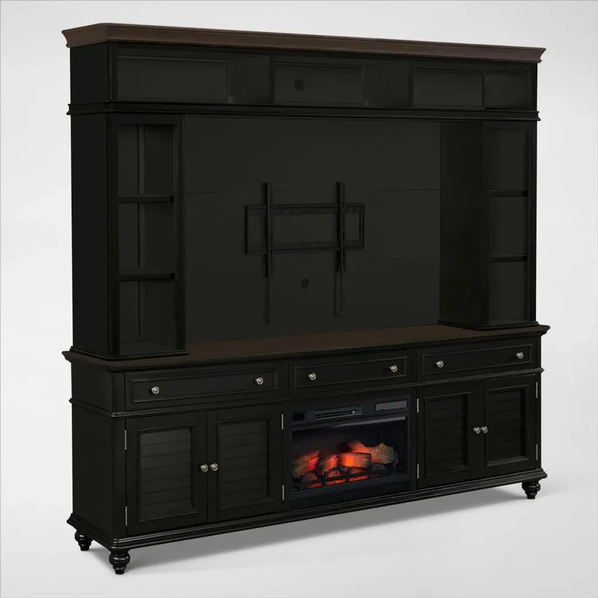 Charleston 94" Entertainment Wall with Fireplace - Black