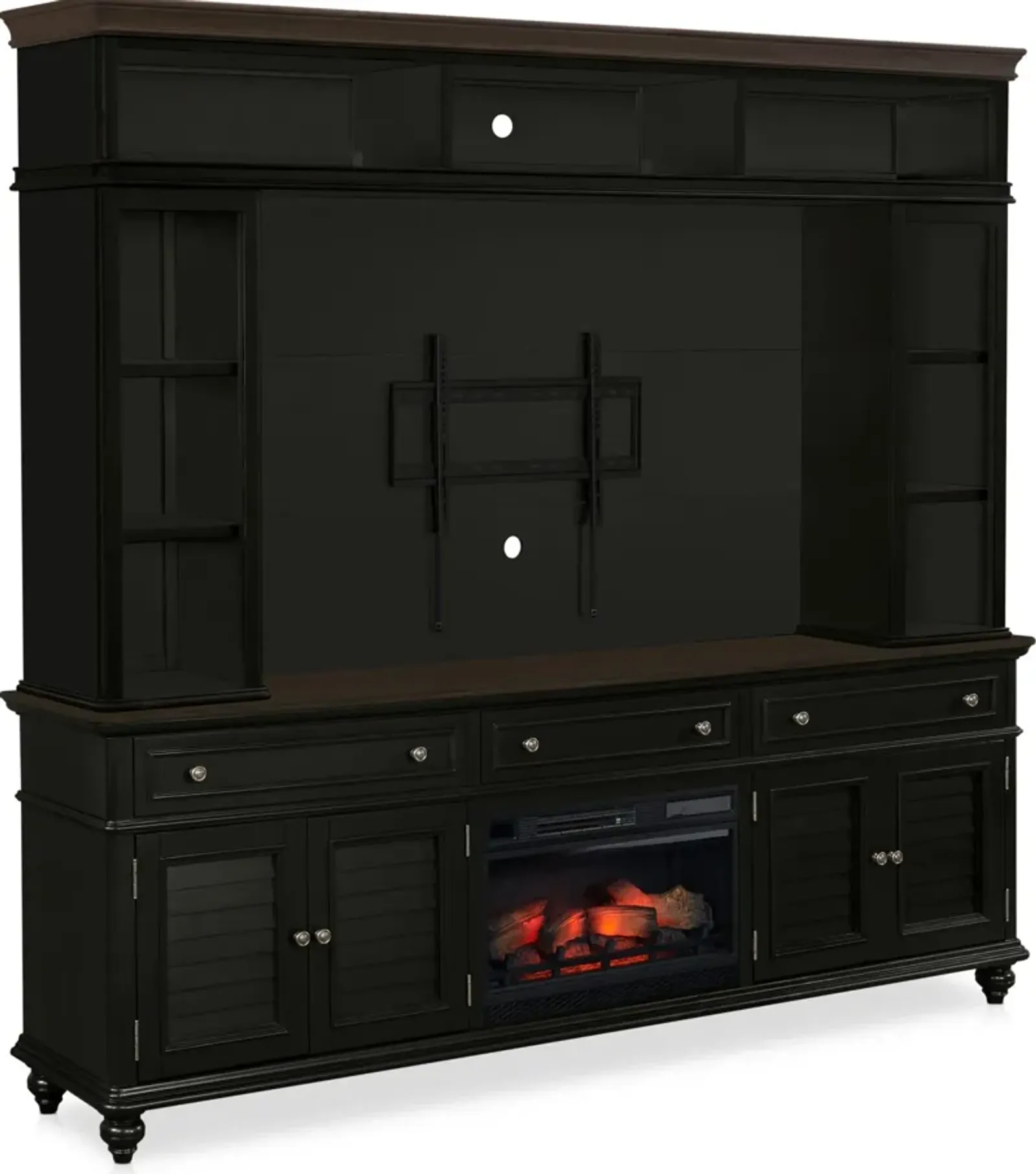 Charleston 94" Entertainment Wall with Fireplace - Black