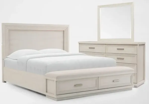 Arielle 5-Piece Queen Bedroom Set with Storage Bed, Dresser and Mirror - Parchment