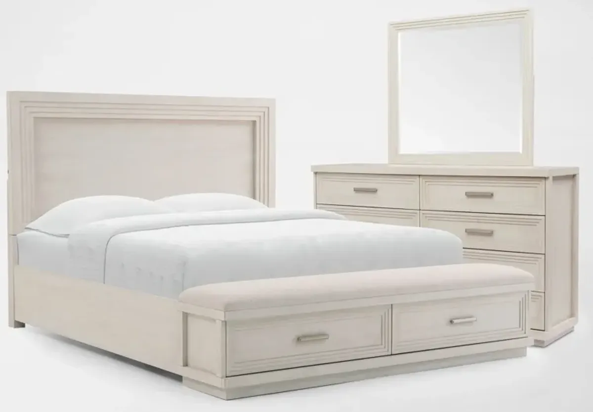 Arielle 5-Piece King Bedroom Set with Storage Bed, Dresser and Mirror - Parchment