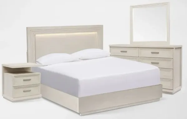 Arielle 6-Piece Queen Bedroom Set with Panel Bed, Nightstand with USB Charging, Dresser and Mirror -