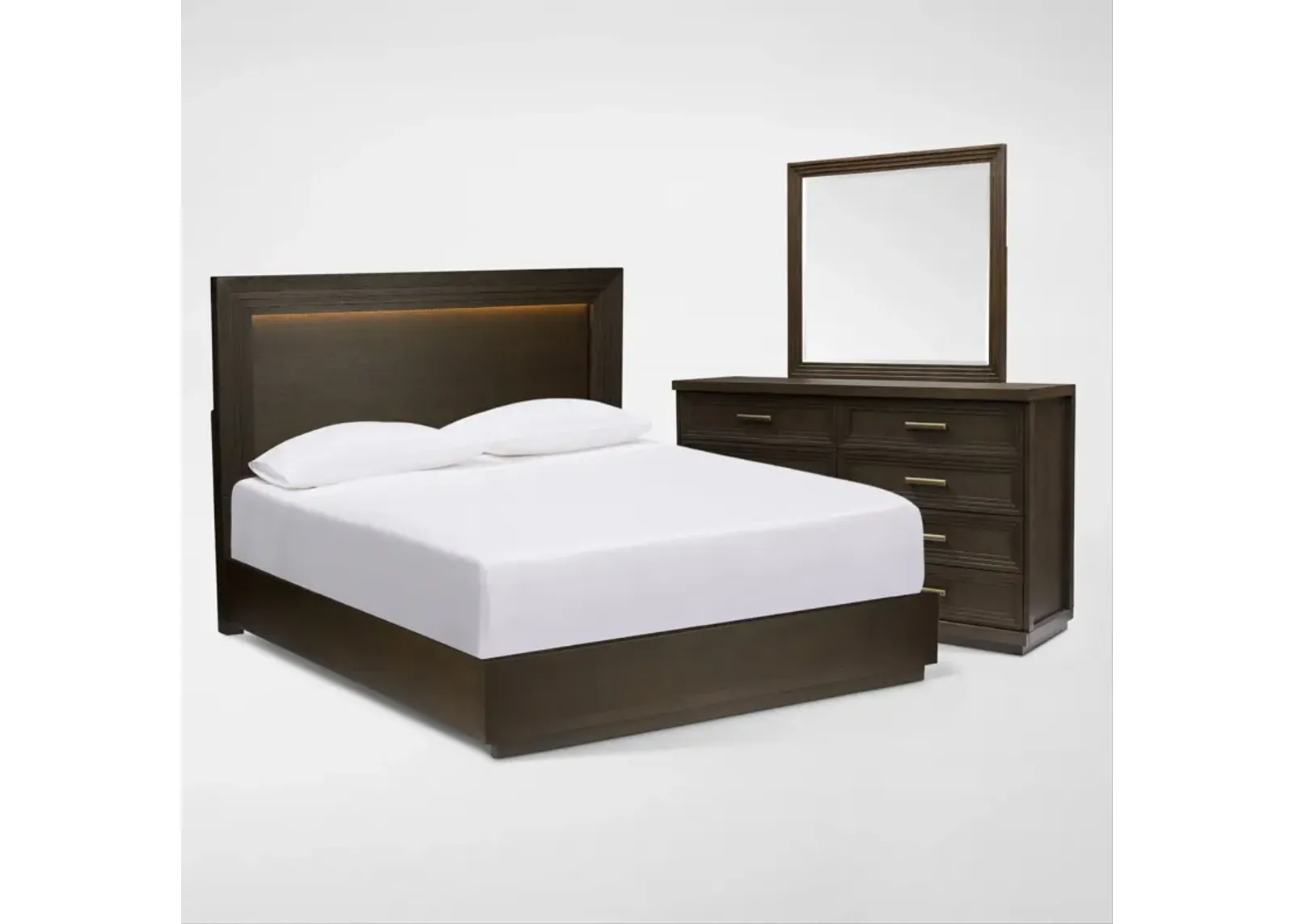 Arielle 5-Piece Queen Bedroom Set with Panel Bed, Dresser and Mirror - Tabacco