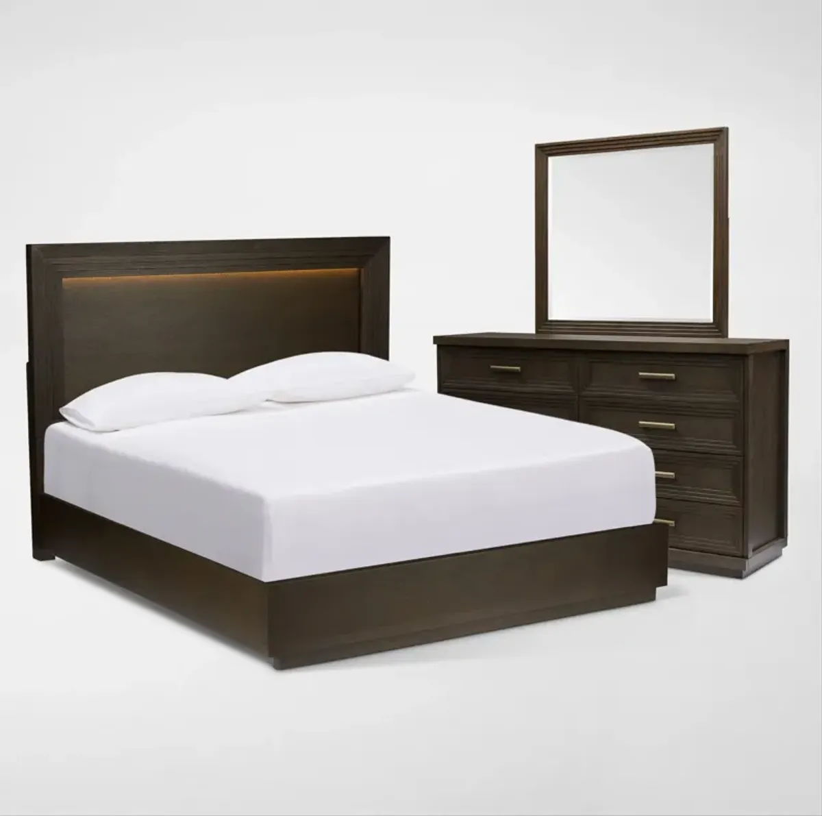 Arielle 5-Piece Queen Bedroom Set with Panel Bed, Dresser and Mirror - Tabacco