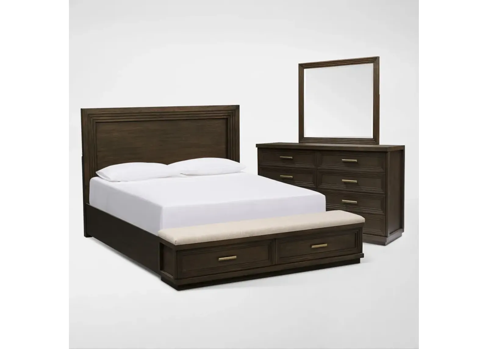 Arielle 5-Piece Queen Bedroom Set with Storage Bed, Dresser and Mirror - Tabacco