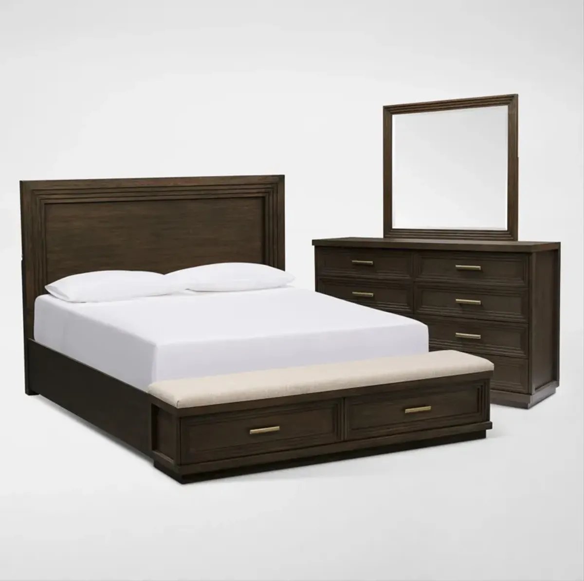 Arielle 5-Piece Queen Bedroom Set with Storage Bed, Dresser and Mirror - Tabacco