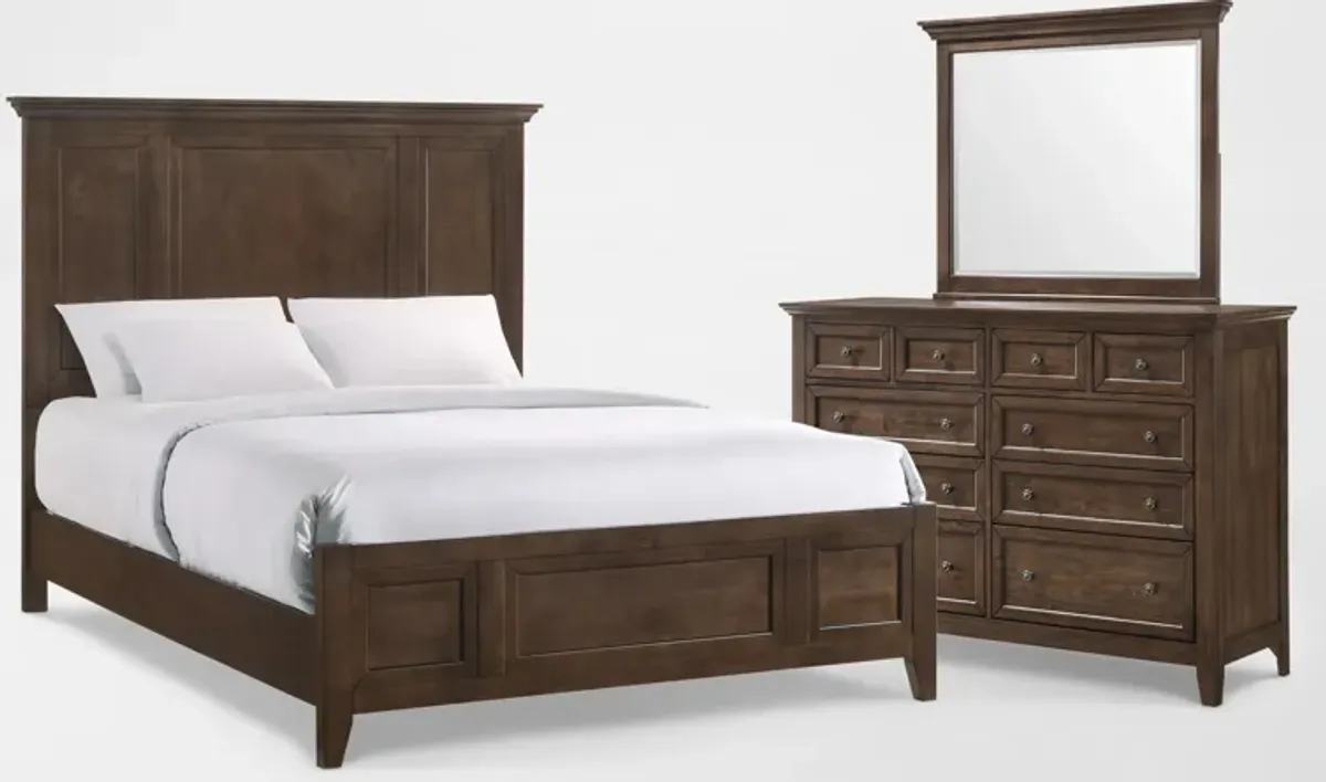 Lincoln 5-Piece Queen Bedroom Set with Dresser and Mirror - Hickory