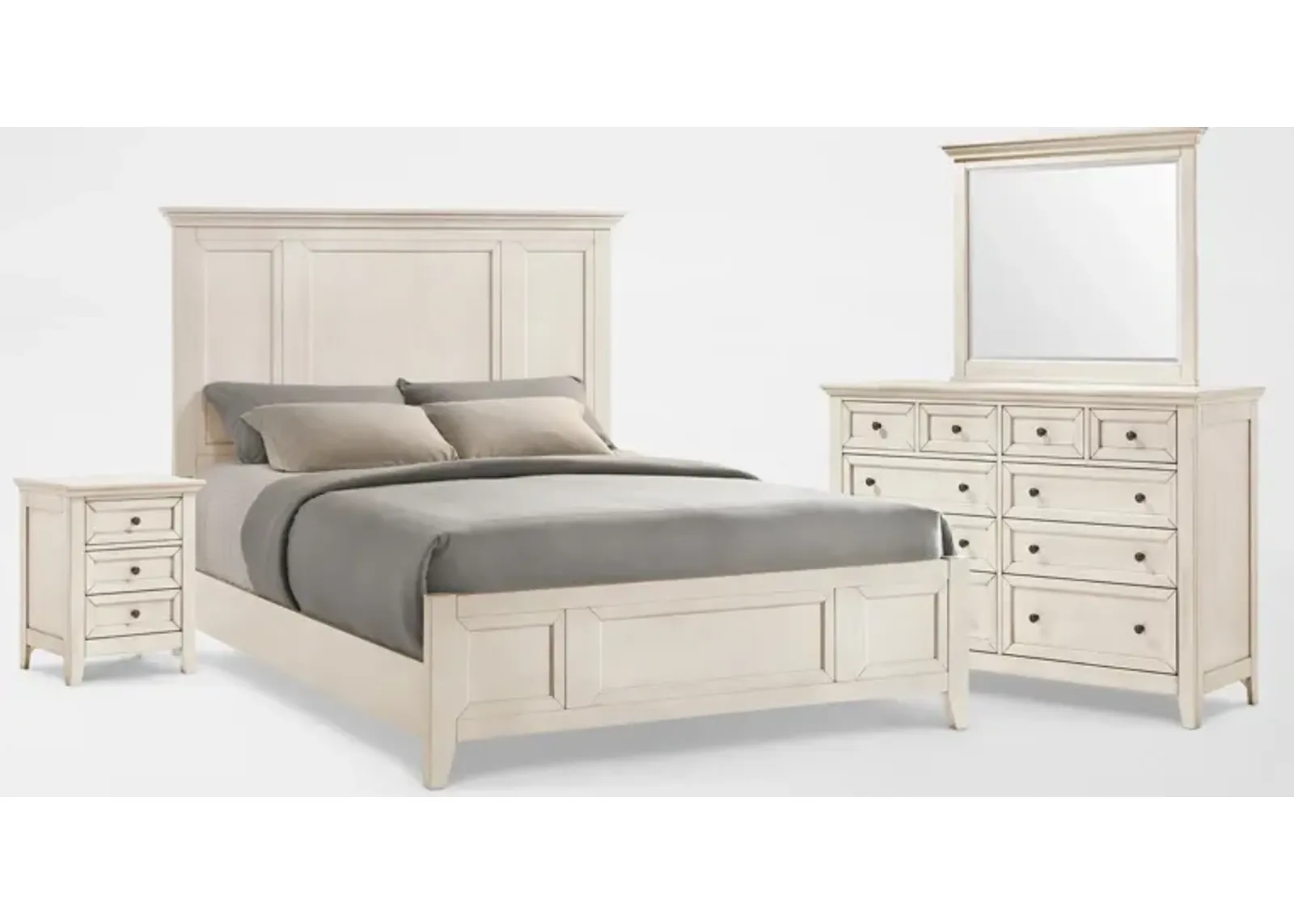 Lincoln 6-Piece Queen Bedroom Set with Nightstand,Dresser and Mirror - White