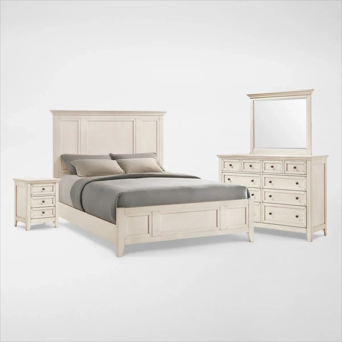 Lincoln 6-Piece King Bedroom Set with Nightstand,Dresser and Mirror - White