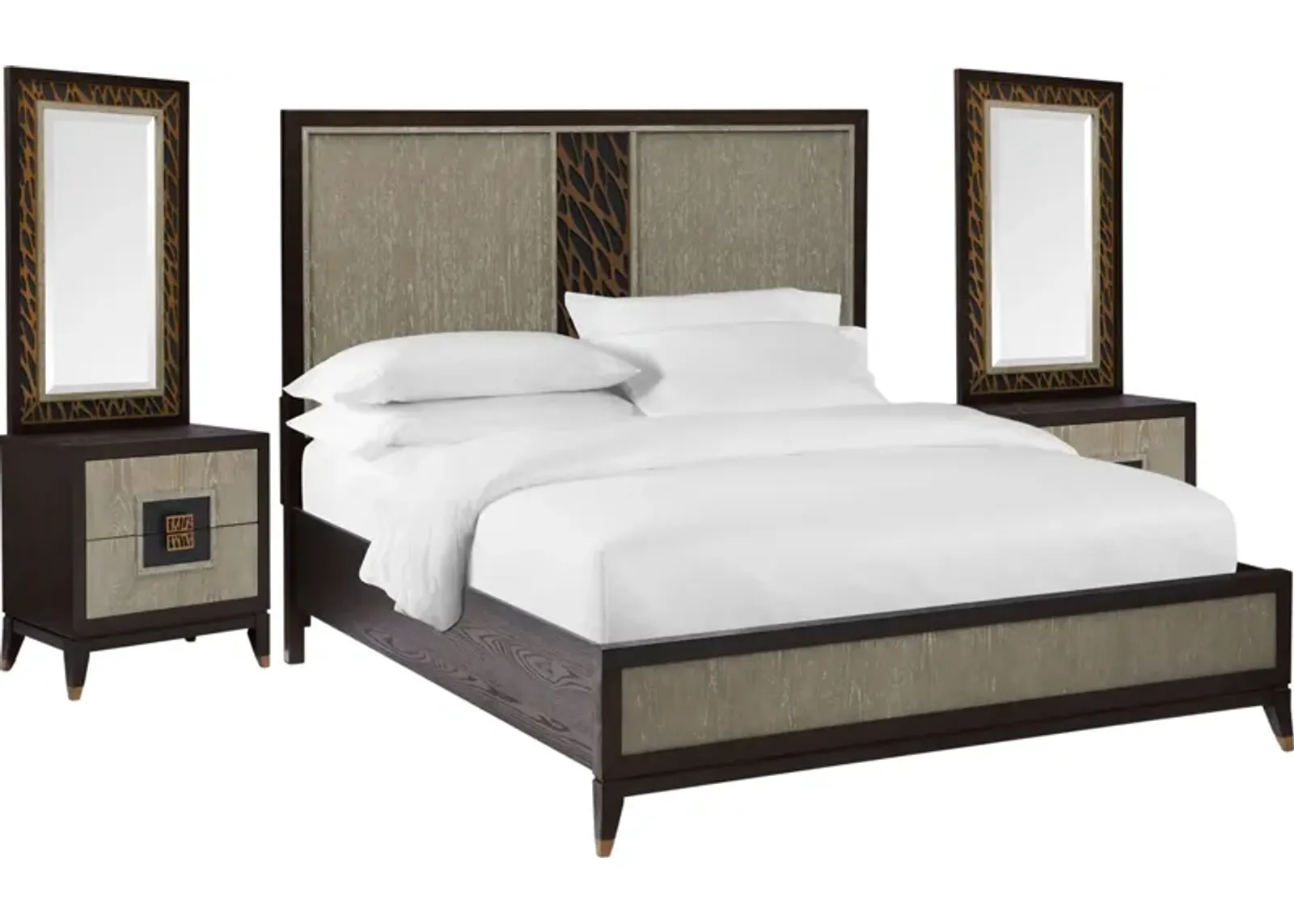 Olivia 7-Piece King Bedroom Set with 2 Nightstands with Mirrors - Ebony