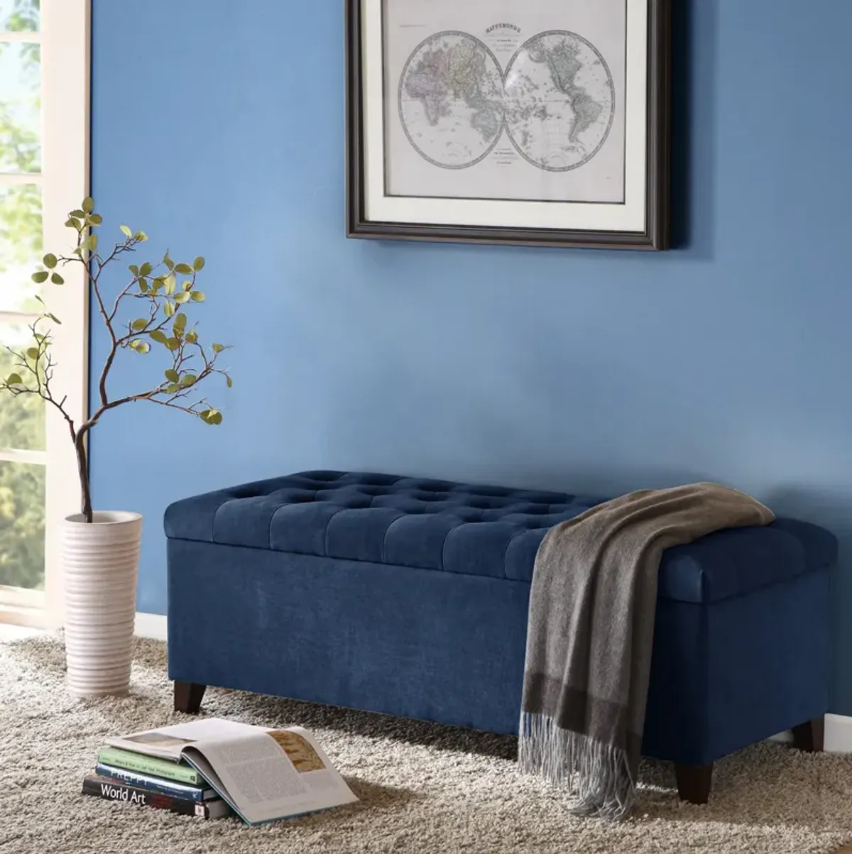 Wilmer Storage Bench - Navy