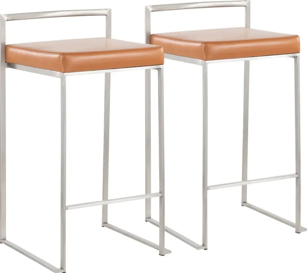 Reine Set of 2 Vegan Leather Counter-Height Stools - Stainless Steel/Camel