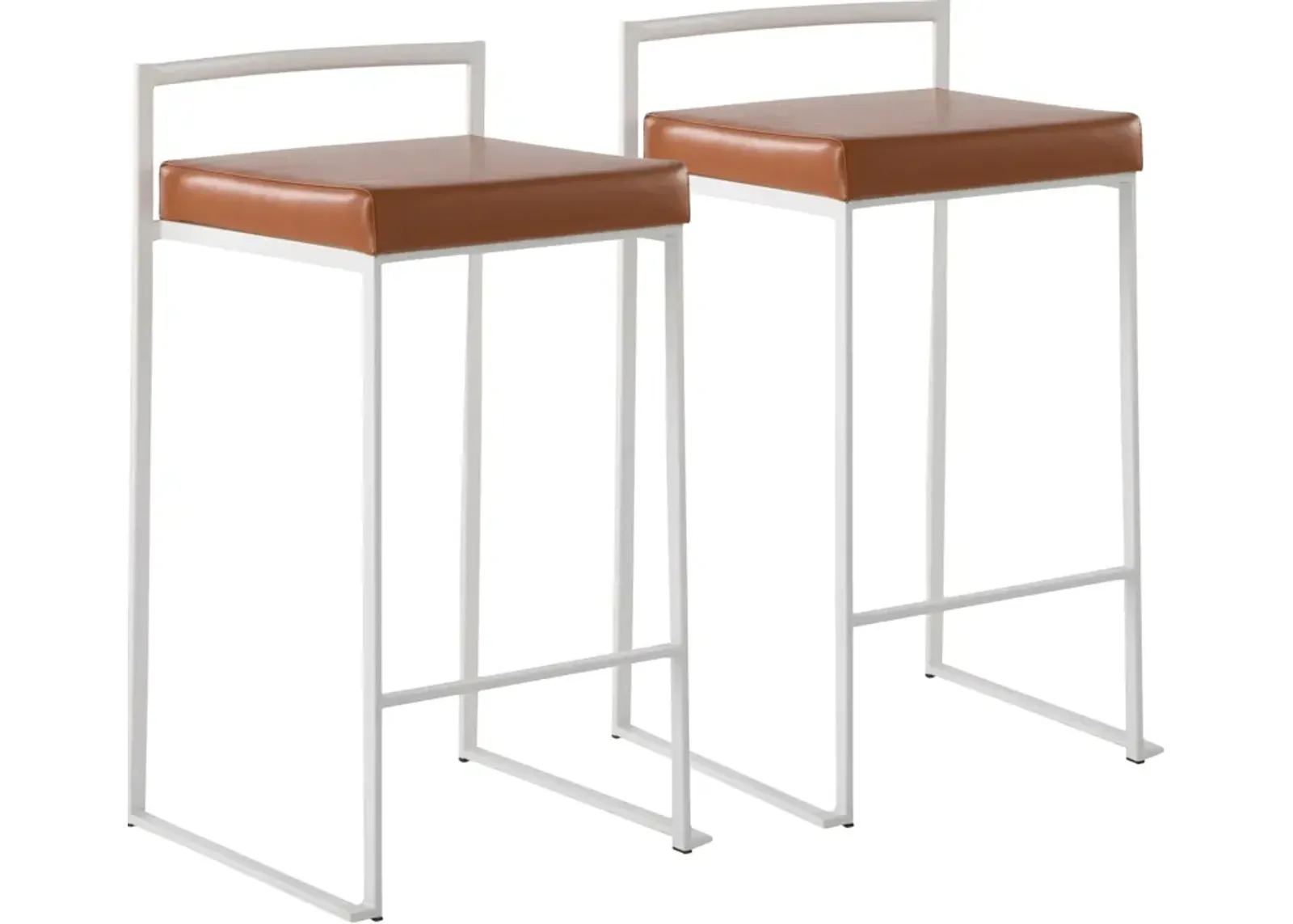 Reine Set of 2 Vegan Leather Counter-Height Stools - White/Camel