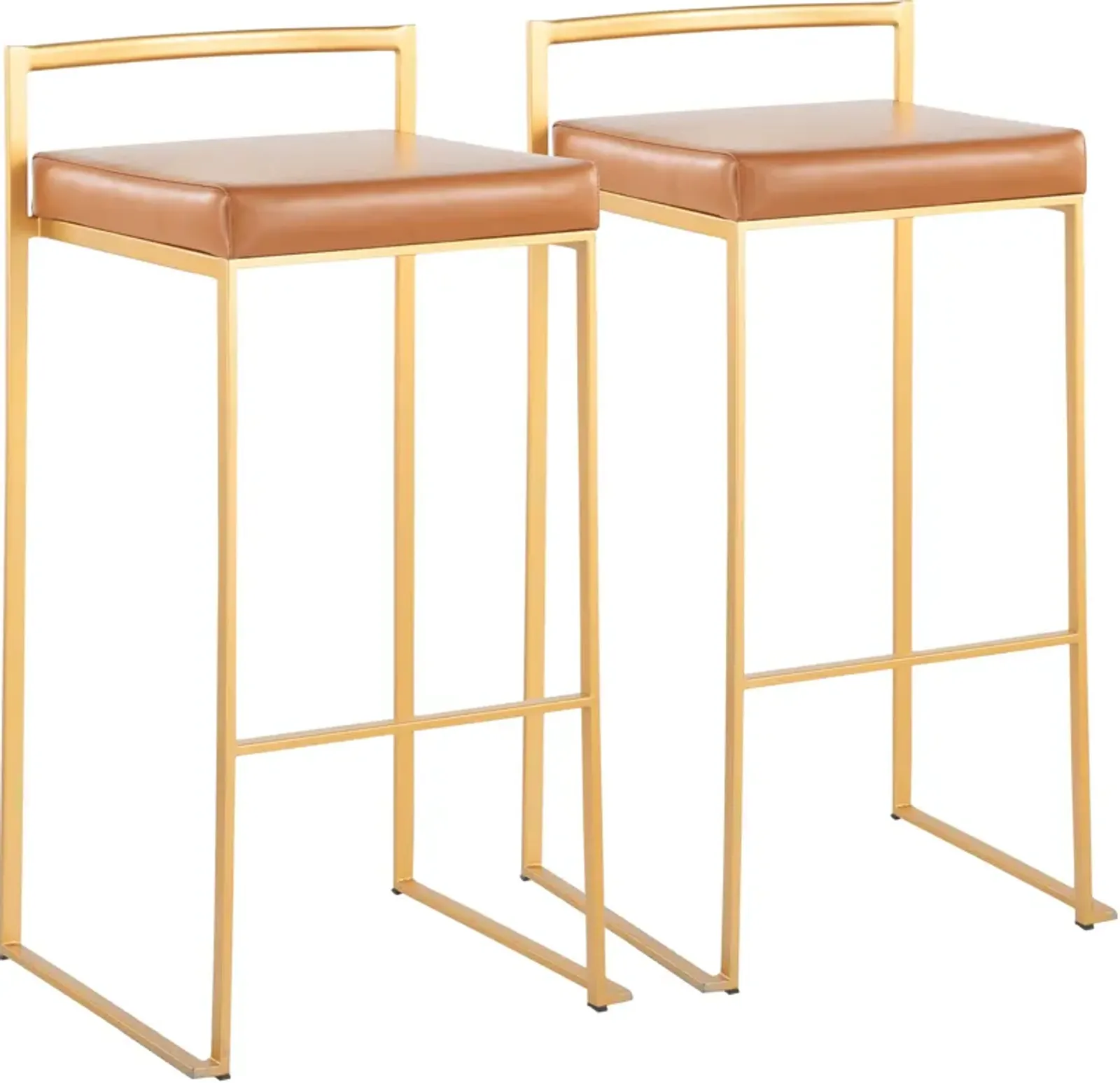 Reine Set of 2 Vegan Leather Bar Stools - Gold/Camel