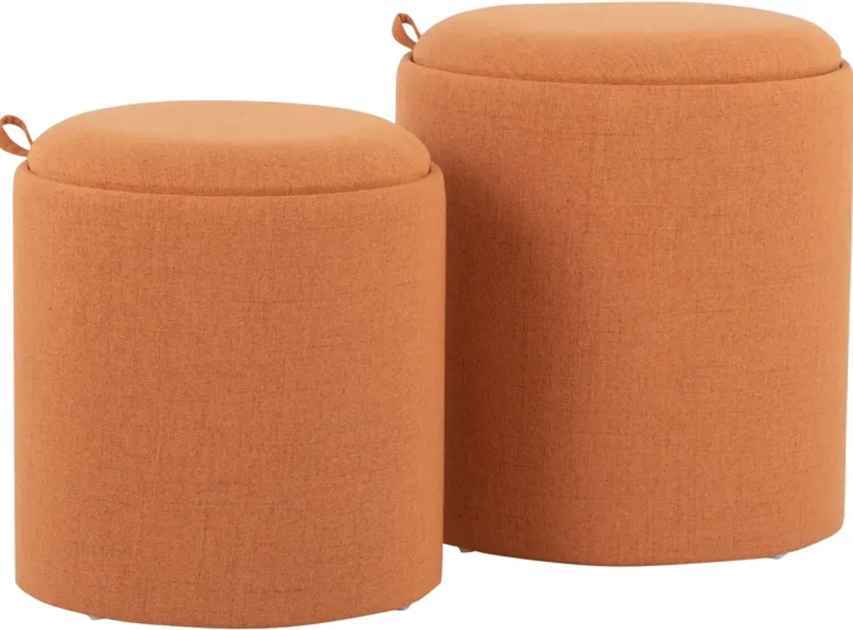 Trey Set of 2 Nesting Ottomans - Orange