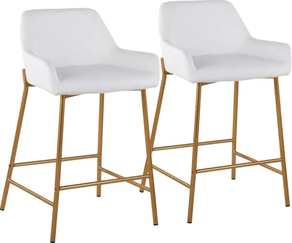 Prague Set of 2 Vegan Leather Counter-Height Stools - Gold/White