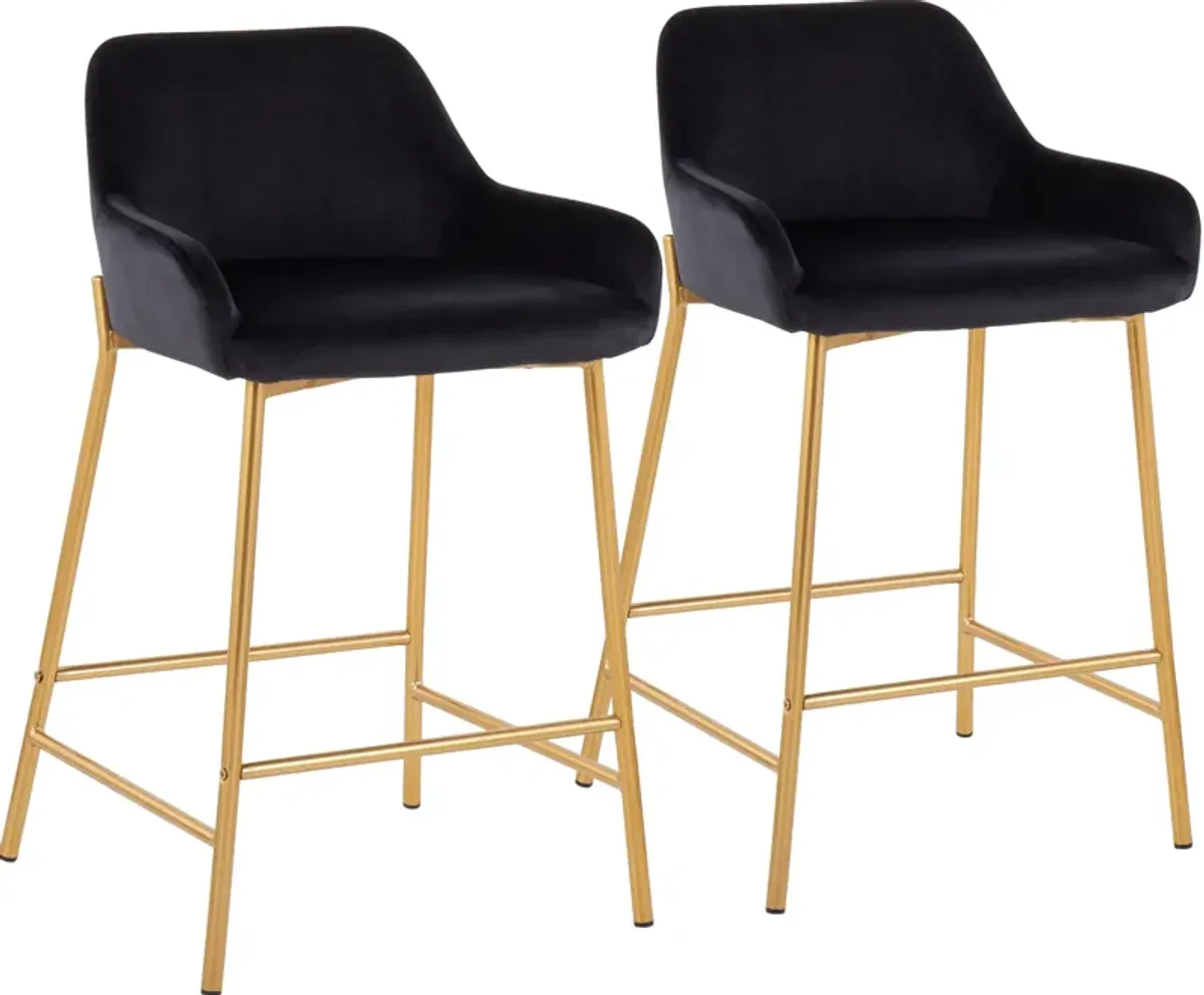 Prague Set of 2 Velvet Counter-Height Stools - Gold/Black