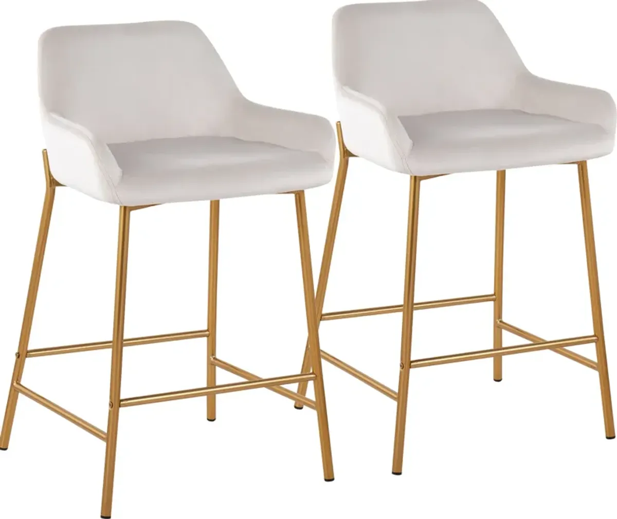 Prague Set of 2 Velvet Counter-Height Stools - Gold/White