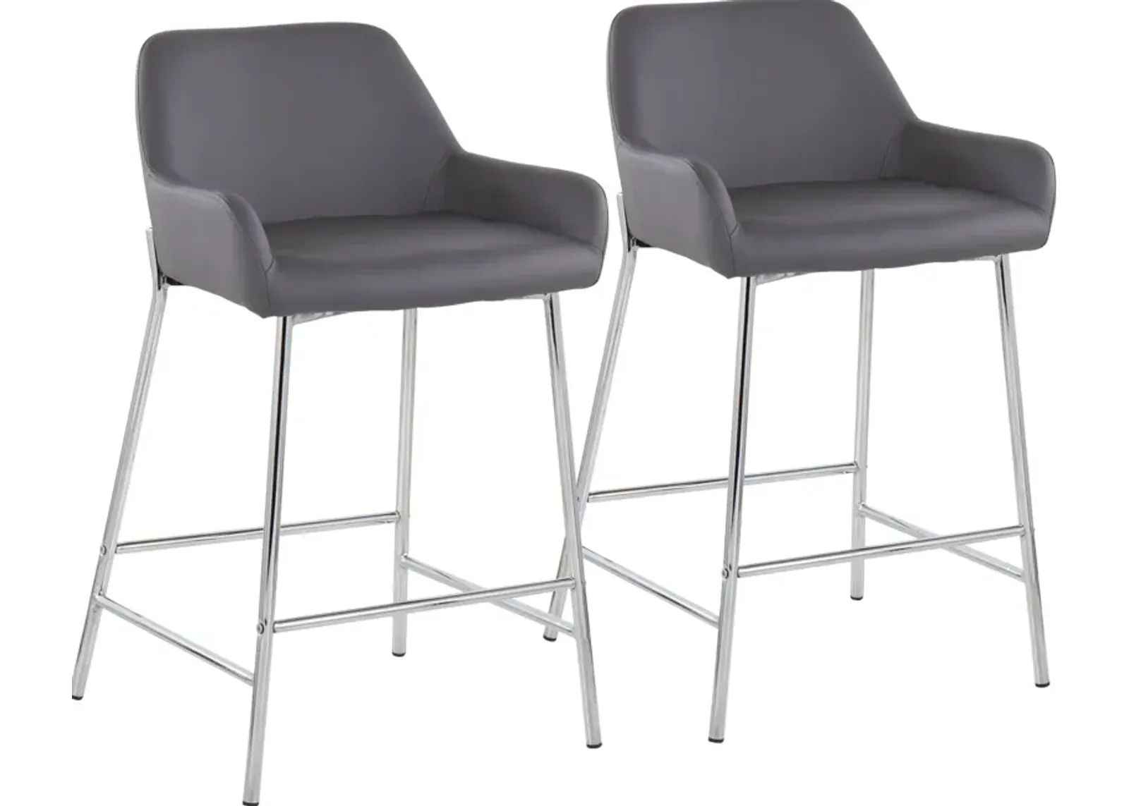 Prague Set of 2 Vegan Leather Counter-Height Stools - Chrome/Gray