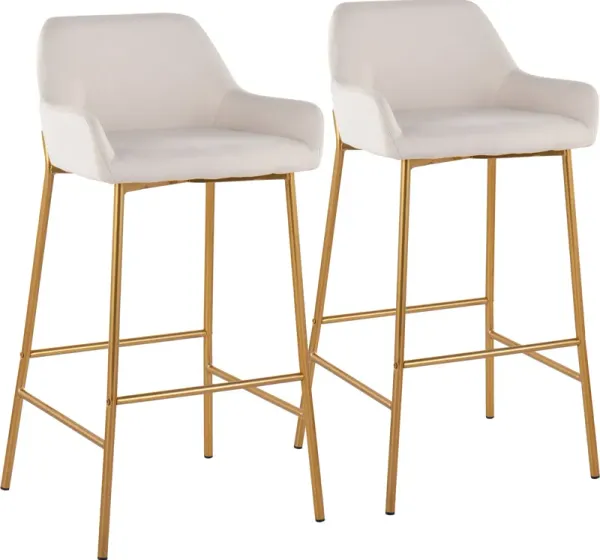Prague Set of 2 Bar Stools - Gold/Cream