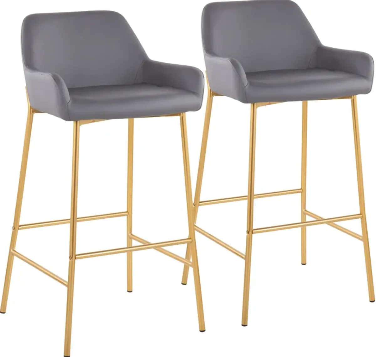 Prague Set of 2 Vegan Leather Bar Stools - Gold/Gray