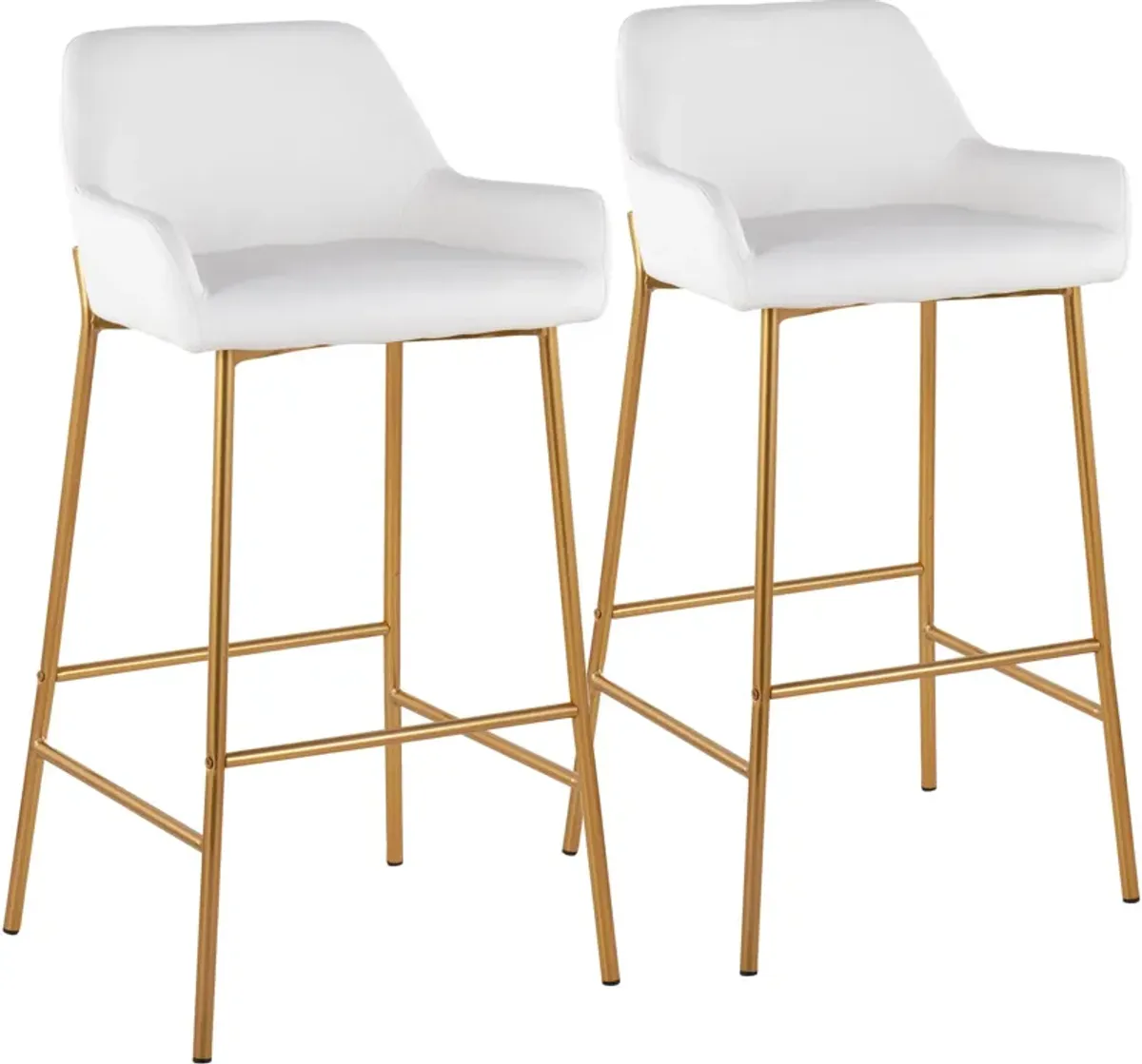 Prague Set of 2 Vegan Leather Bar Stools - Gold/White