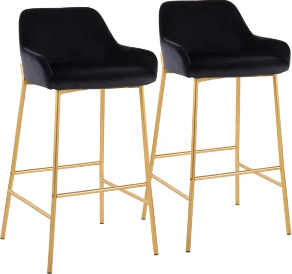 Prague Set of 2 Velvet Bar Stools - Gold/Black