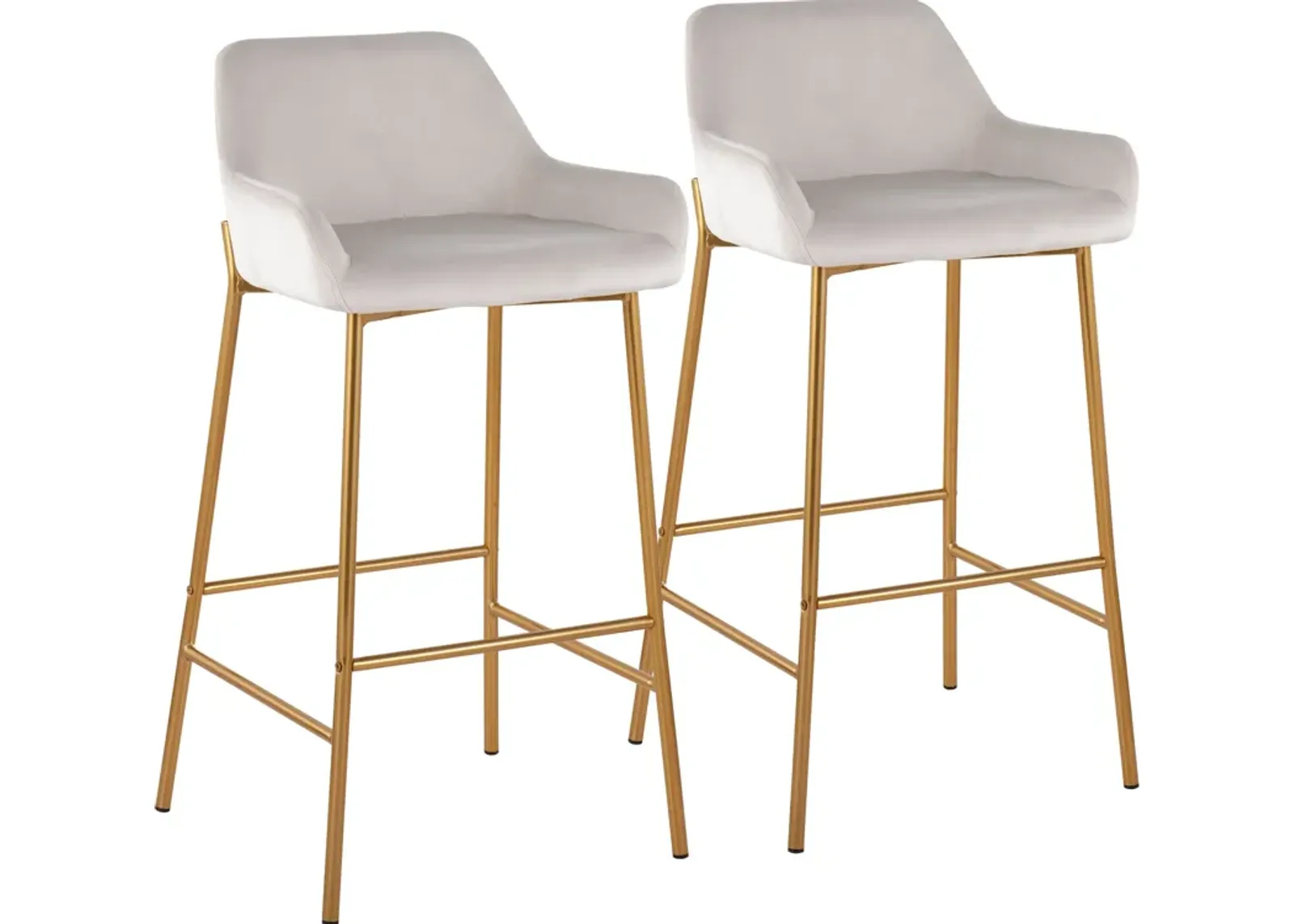 Prague Set of 2 Velvet Bar Stools - Gold/White