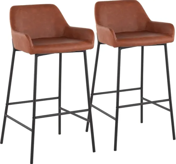 Prague Set of 2 Vegan Leather Bar Stools - Black/Camel