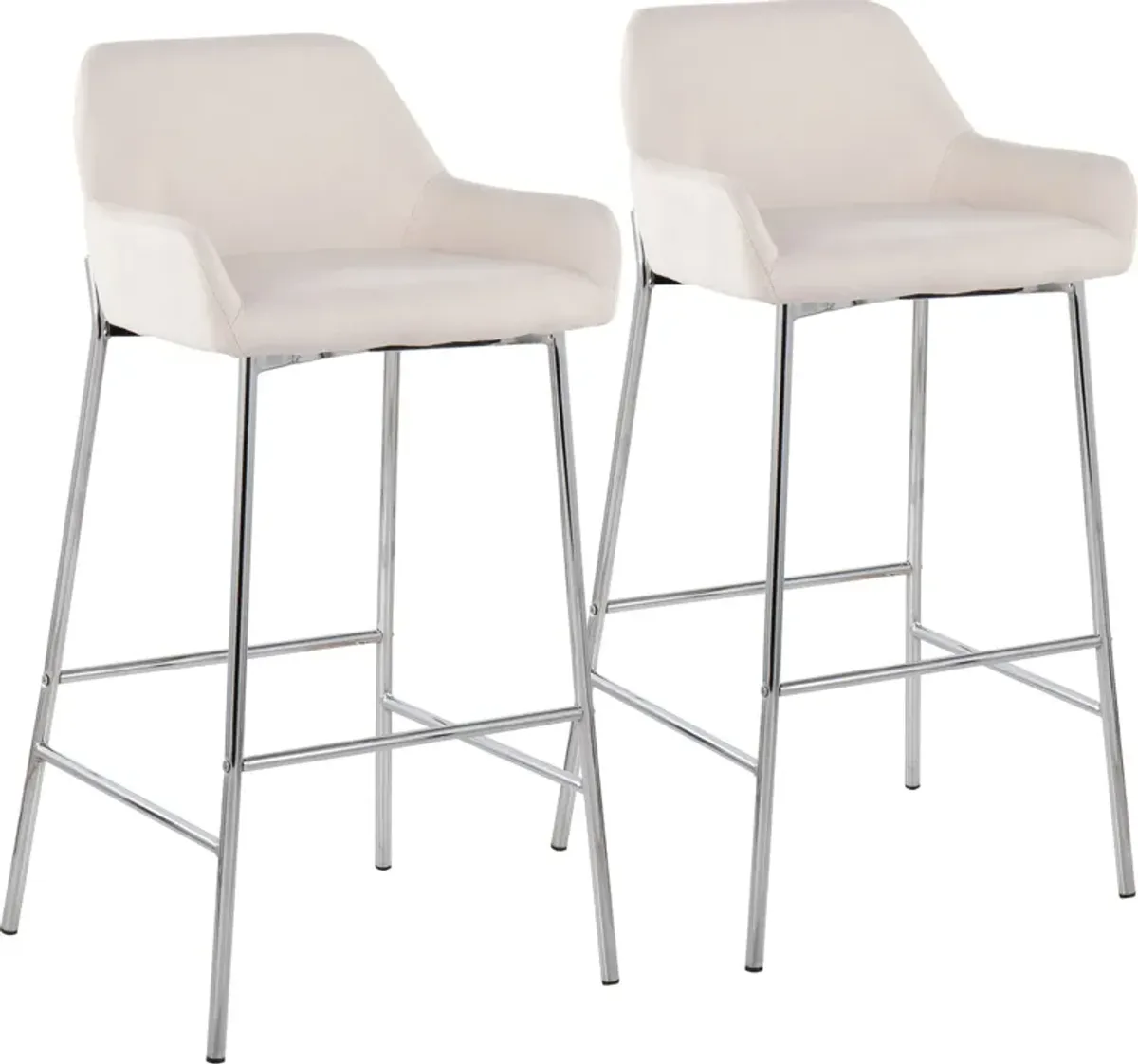 Prague Set of 2 Bar Stools - Chrome/Cream