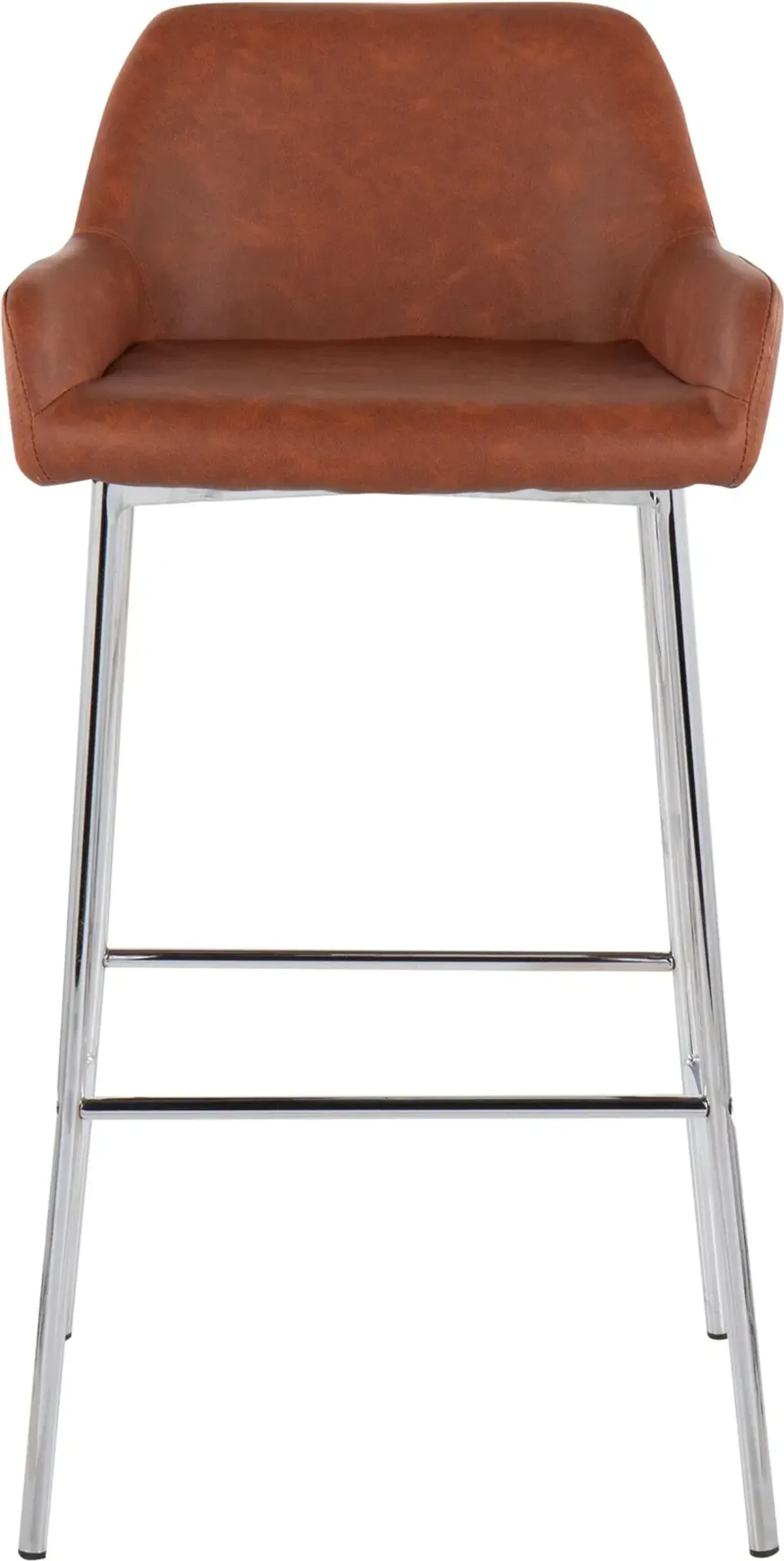 Prague Set of 2 Vegan Leather Bar Stools - Chrome/Camel