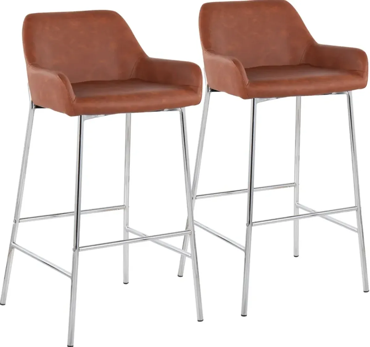 Prague Set of 2 Vegan Leather Bar Stools - Chrome/Camel