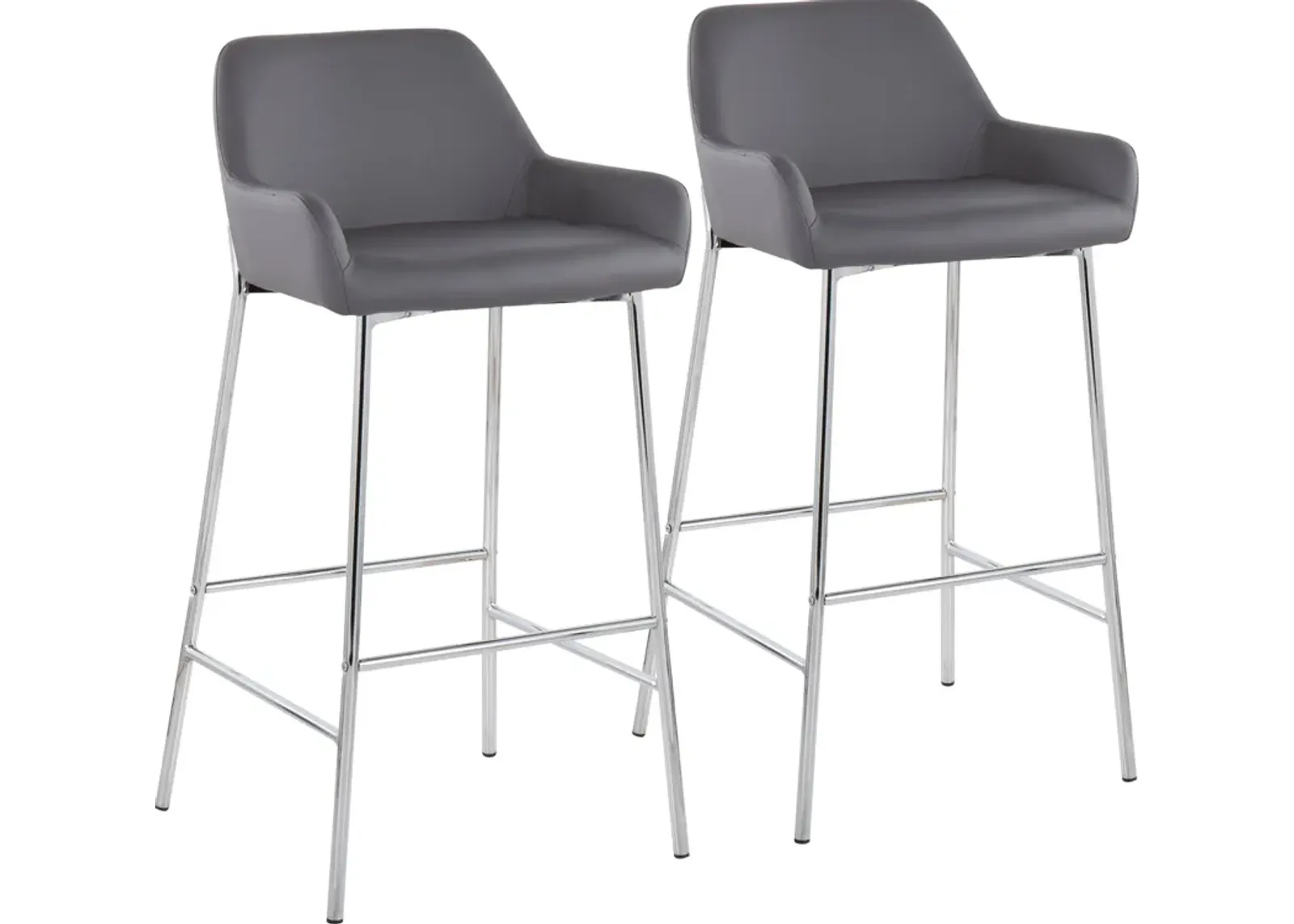 Prague Set of 2 Vegan Leather Bar Stools - Chrome/Gray