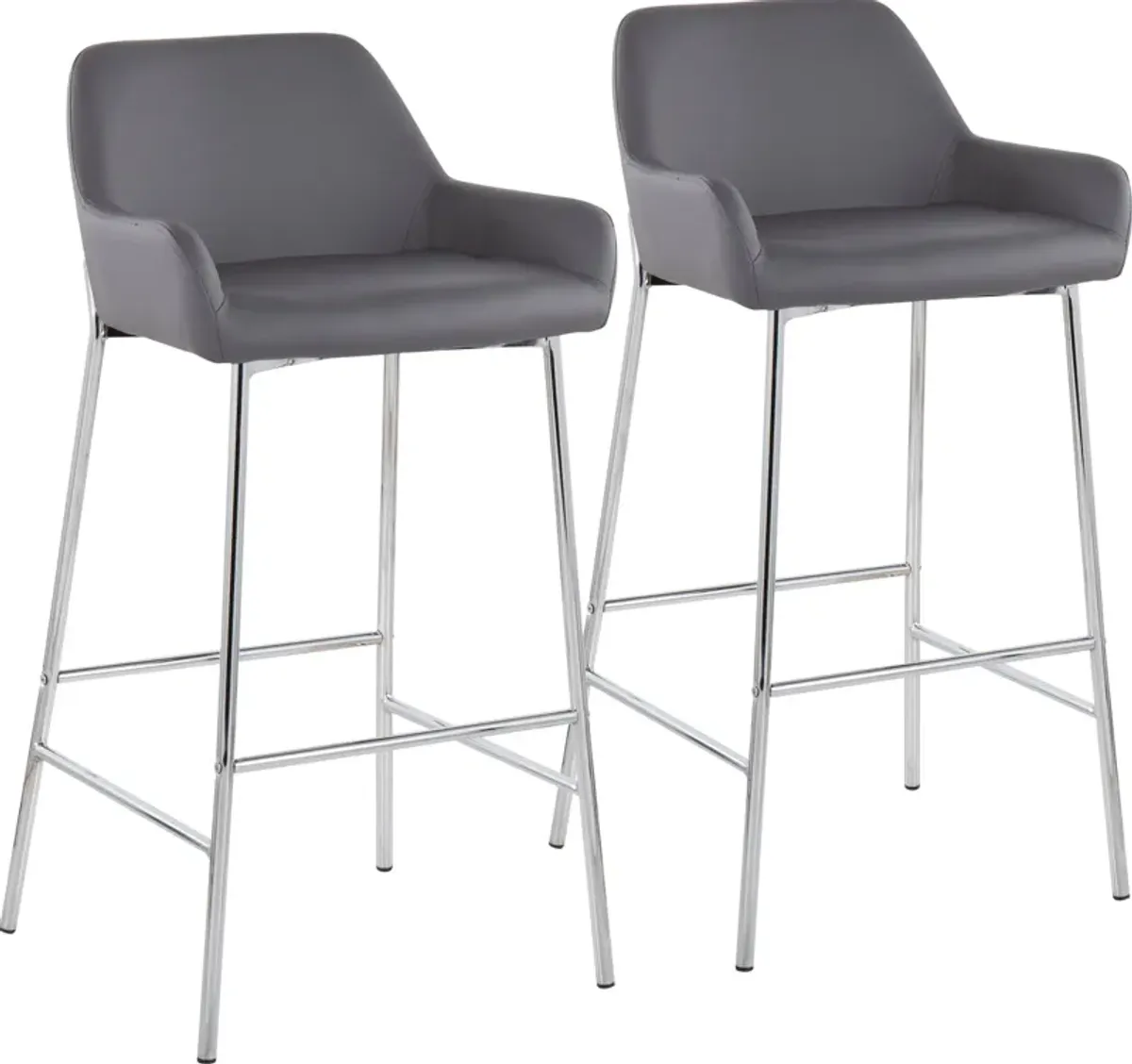 Prague Set of 2 Vegan Leather Bar Stools - Chrome/Gray