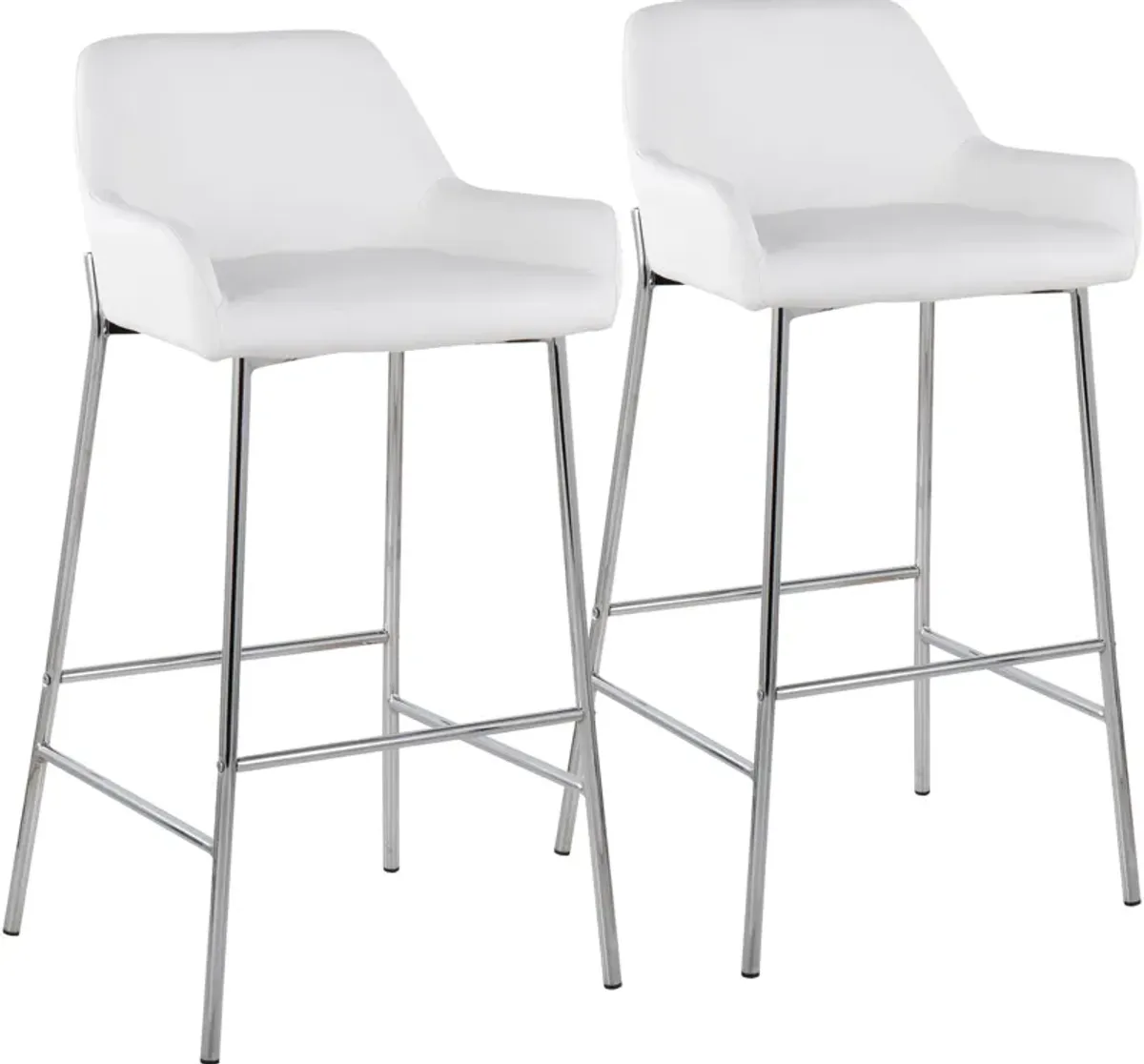 Prague Set of 2 Vegan Leather Bar Stools - Chrome/White